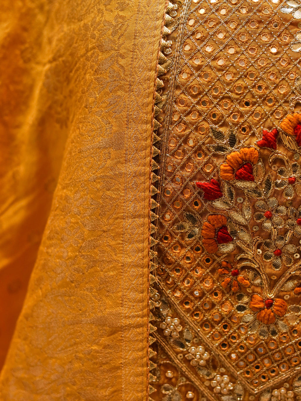 Elyora Yellow Gold Embroidered Chenderi Kurta Sharara Set with Dupatta