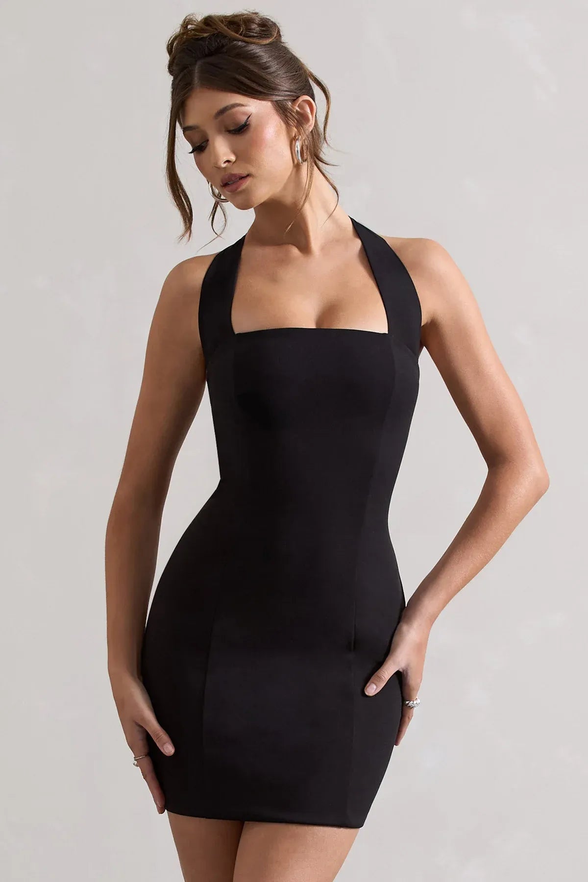 Black Bodycon Halter-Neck Mini Dress