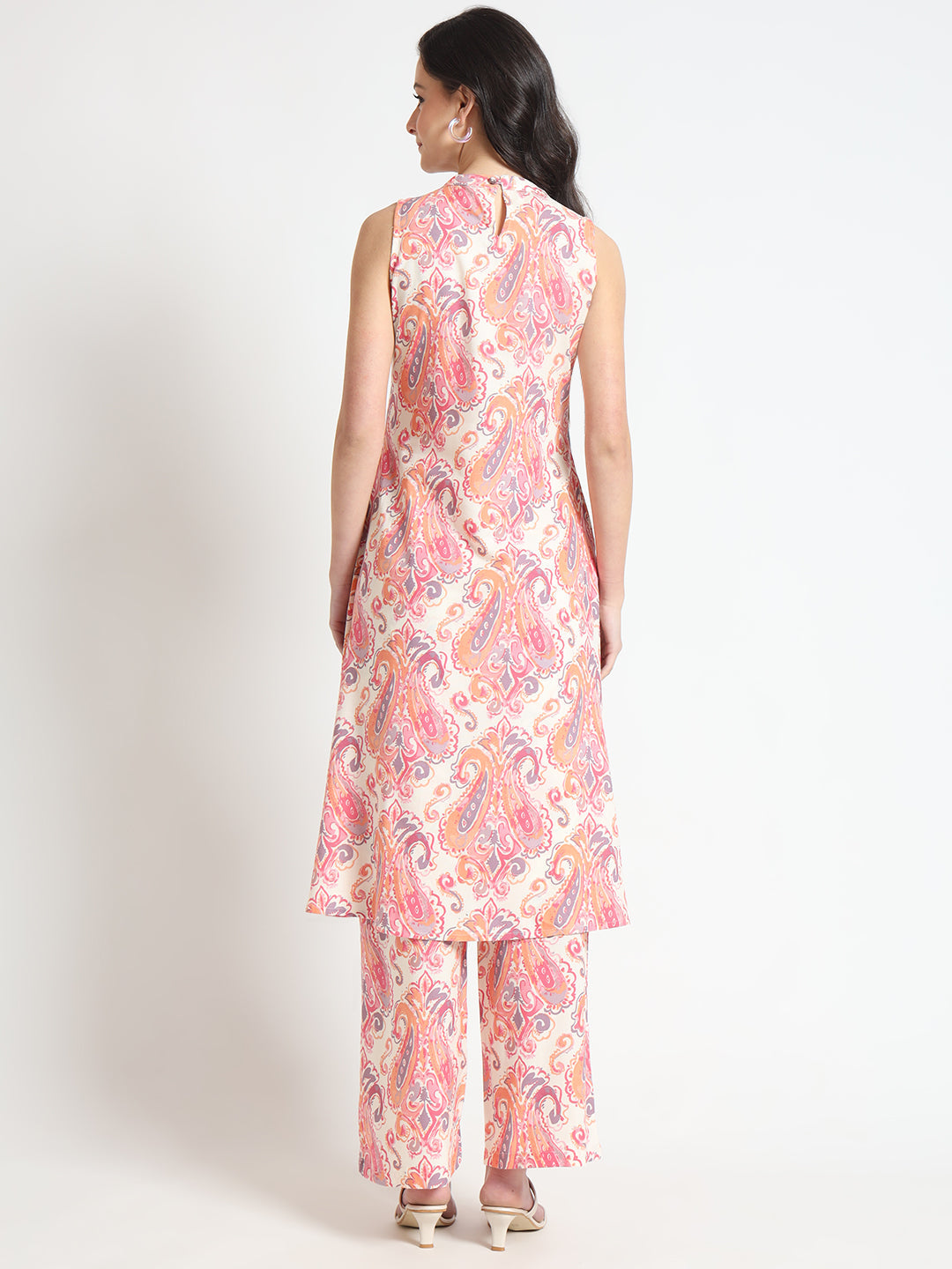 Elyora Cream Floral Print Rayon Fabric Co-ord set