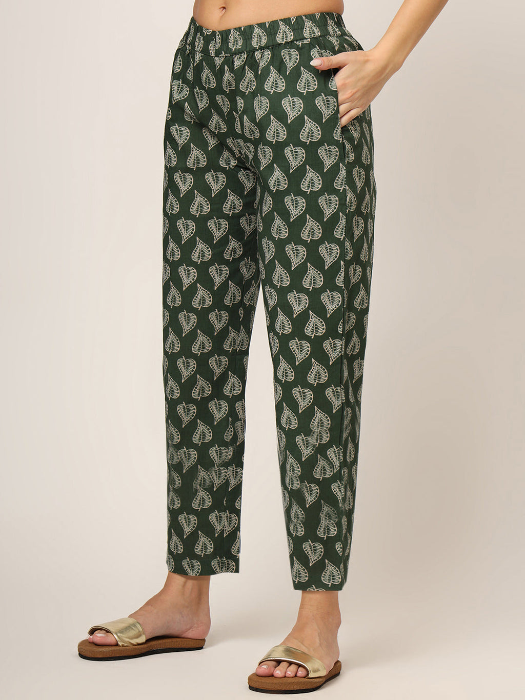 Elyora Green Floral Print Cotton Regular Fit Night Suit