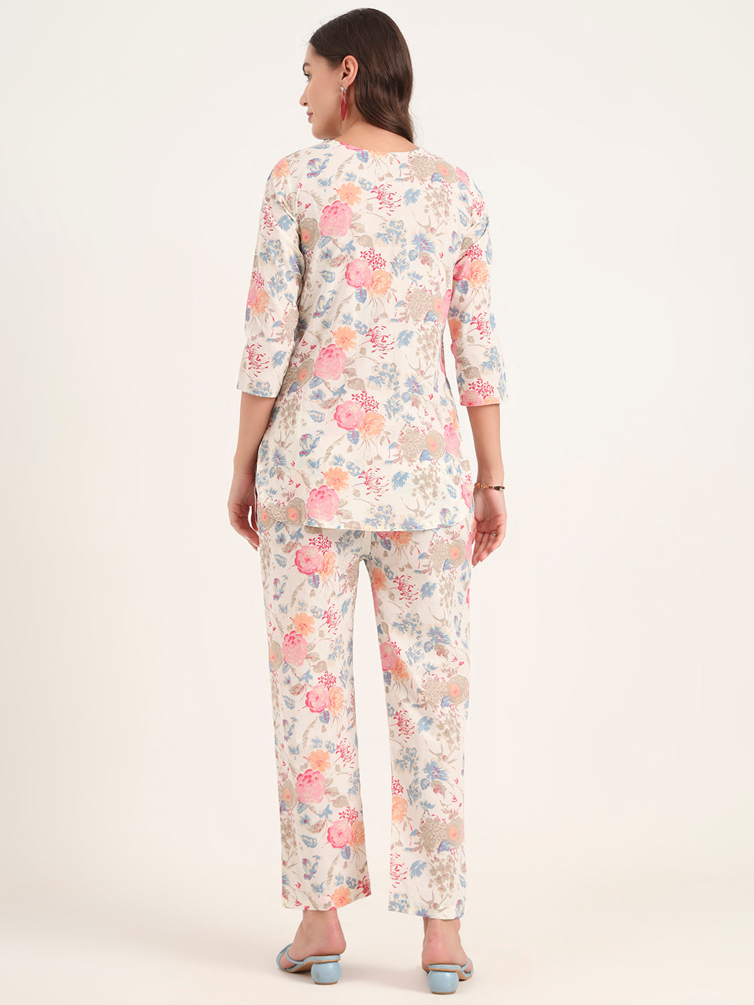 Elyora White Printed Cotton Night Suit Sets