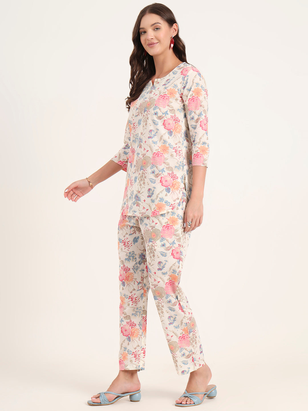 Elyora White Printed Cotton Night Suit Sets