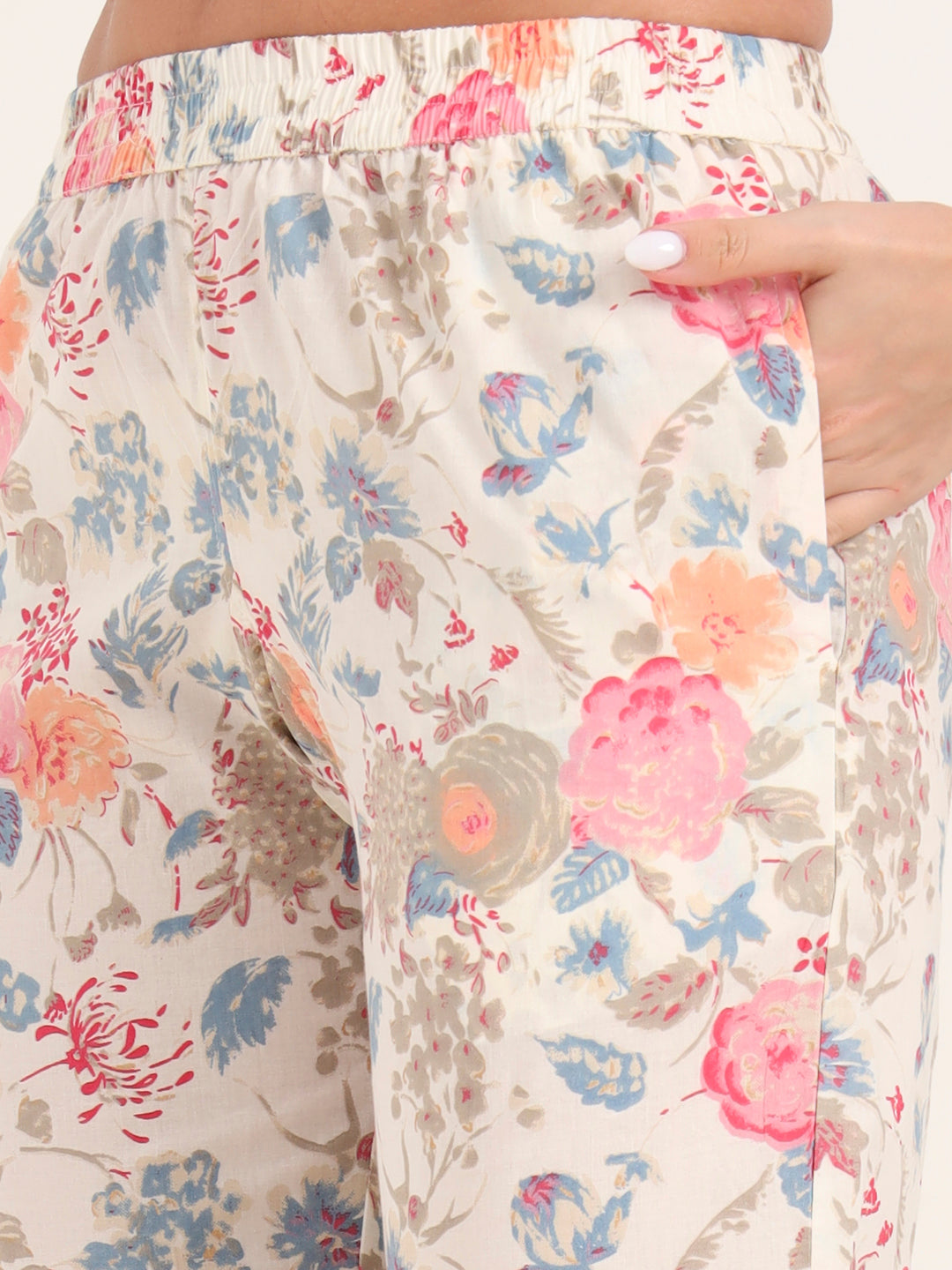 Elyora White Printed Cotton Night Suit Sets