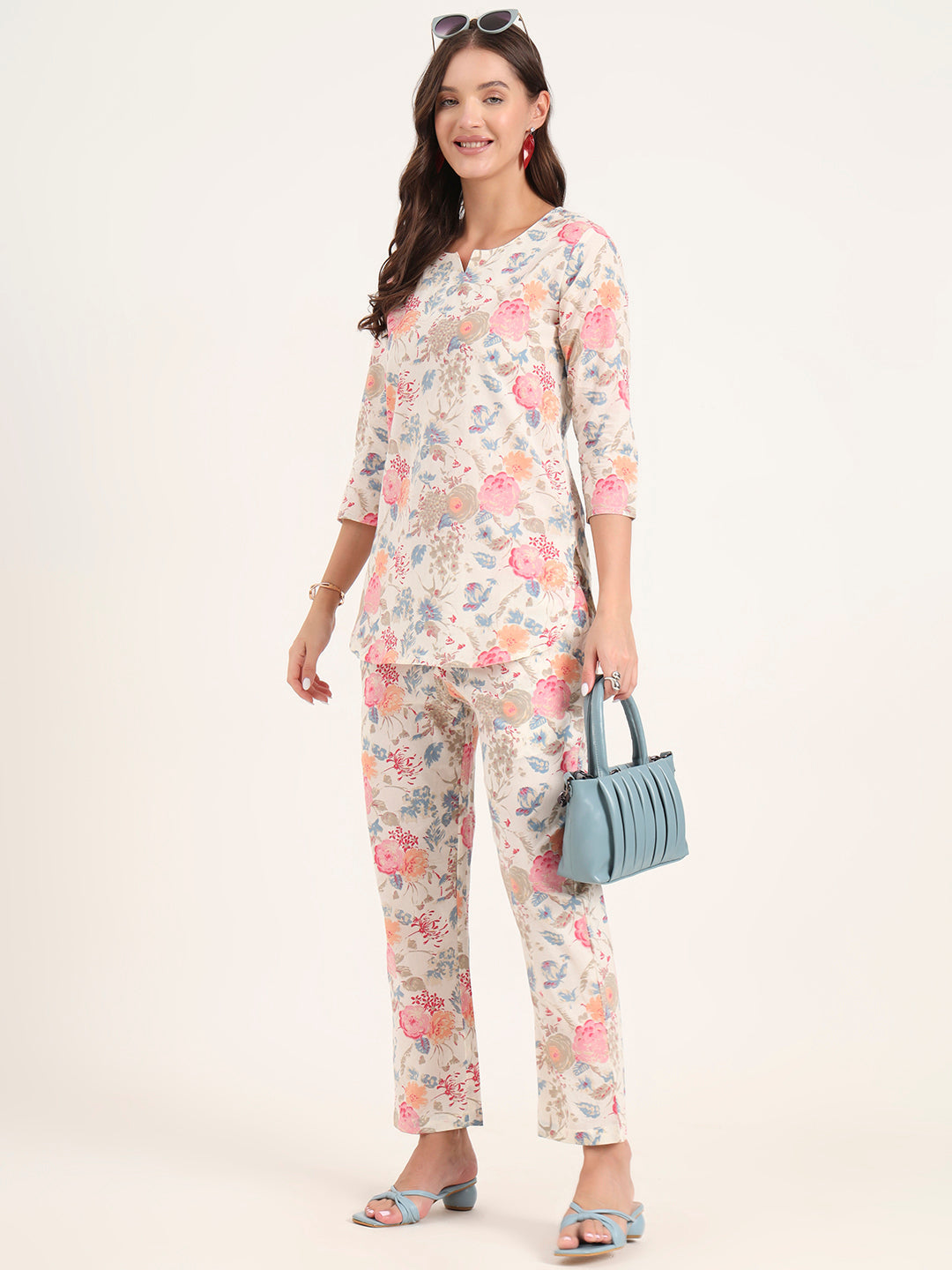 Elyora White Printed Cotton Night Suit Sets