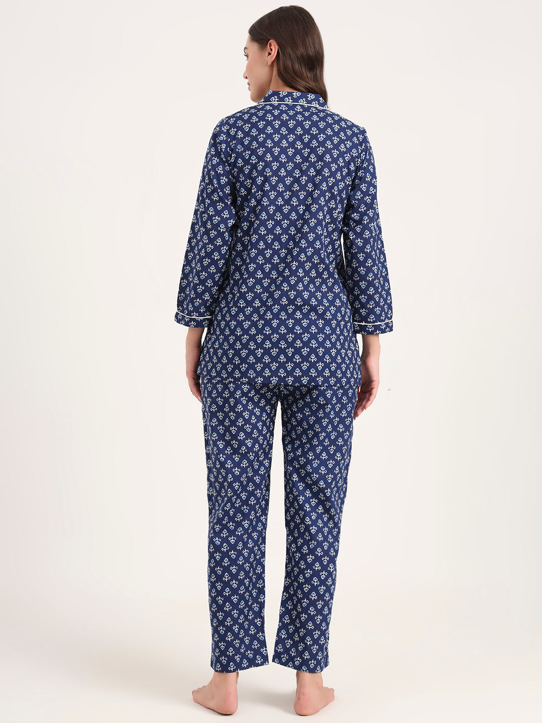 Elyora Blue Cotton Printed Night Suits