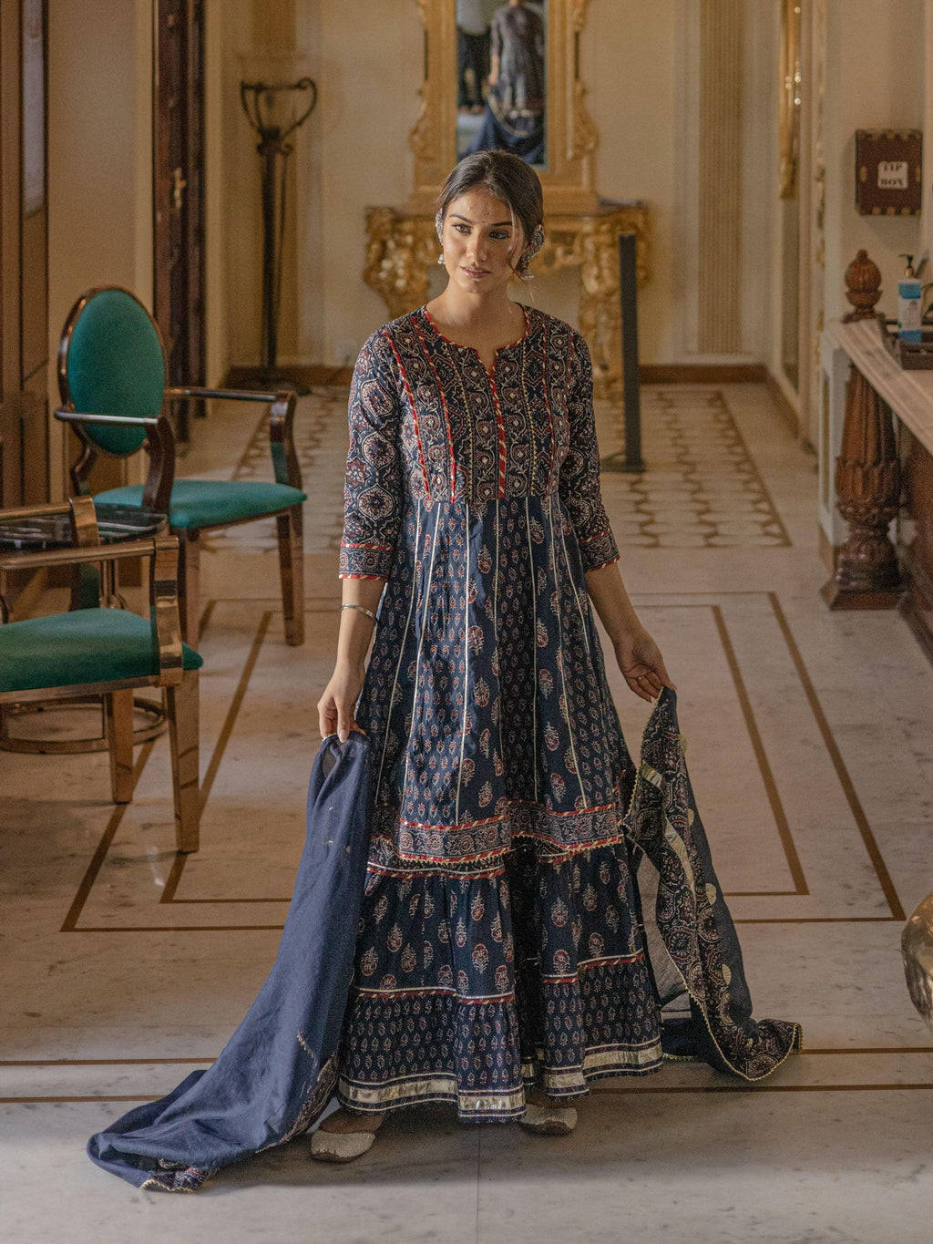 Elyora Indigo Cotton Short kurti Sharara set with Dupatta - Elyoraworld.com