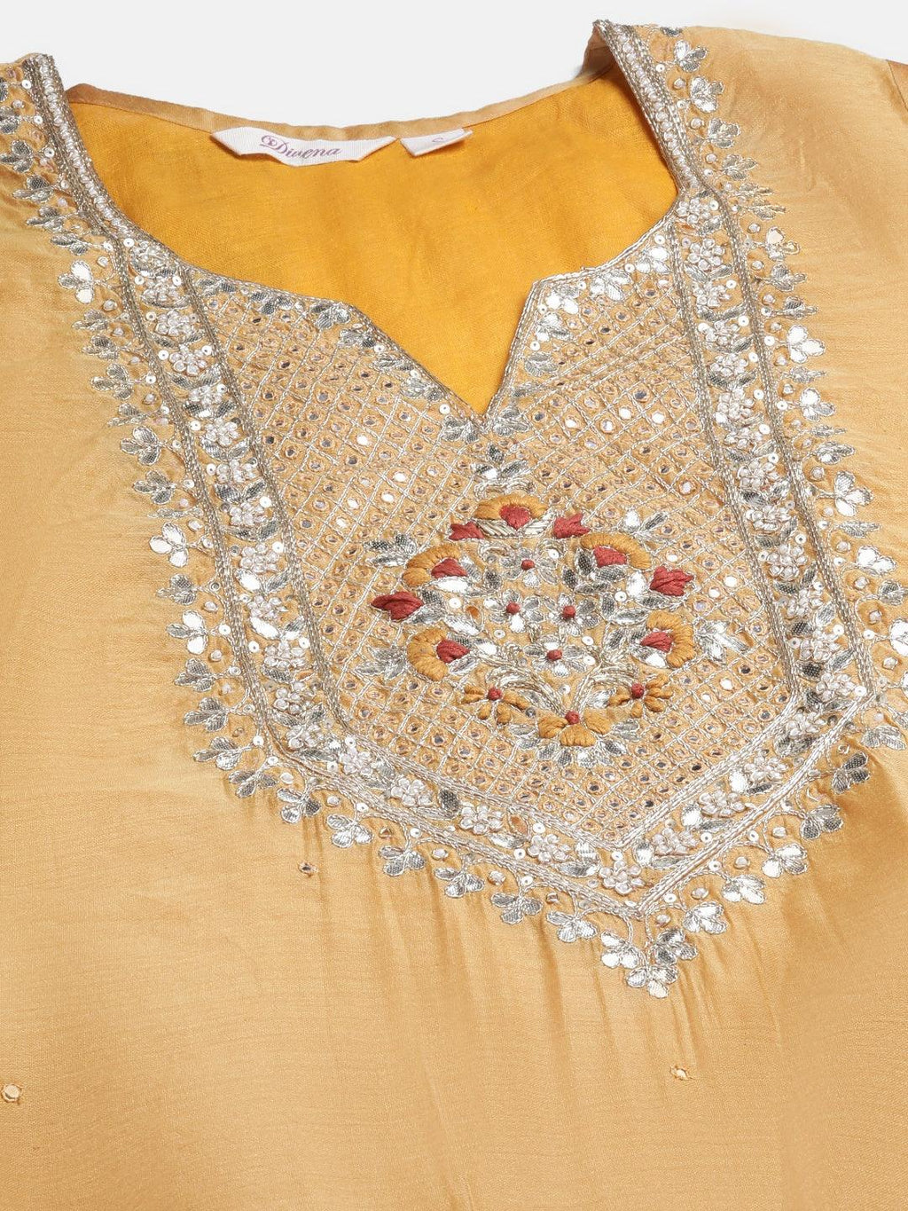 Elyora Yellow Gold Solid Chenderi Kurta Sharara Set with Dupatta - Elyora world