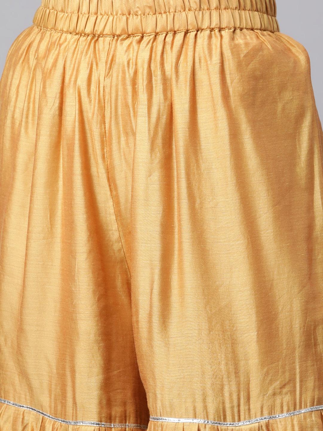 Elyora Yellow Gold Solid Chenderi Kurta Sharara Set with Dupatta - Elyora world