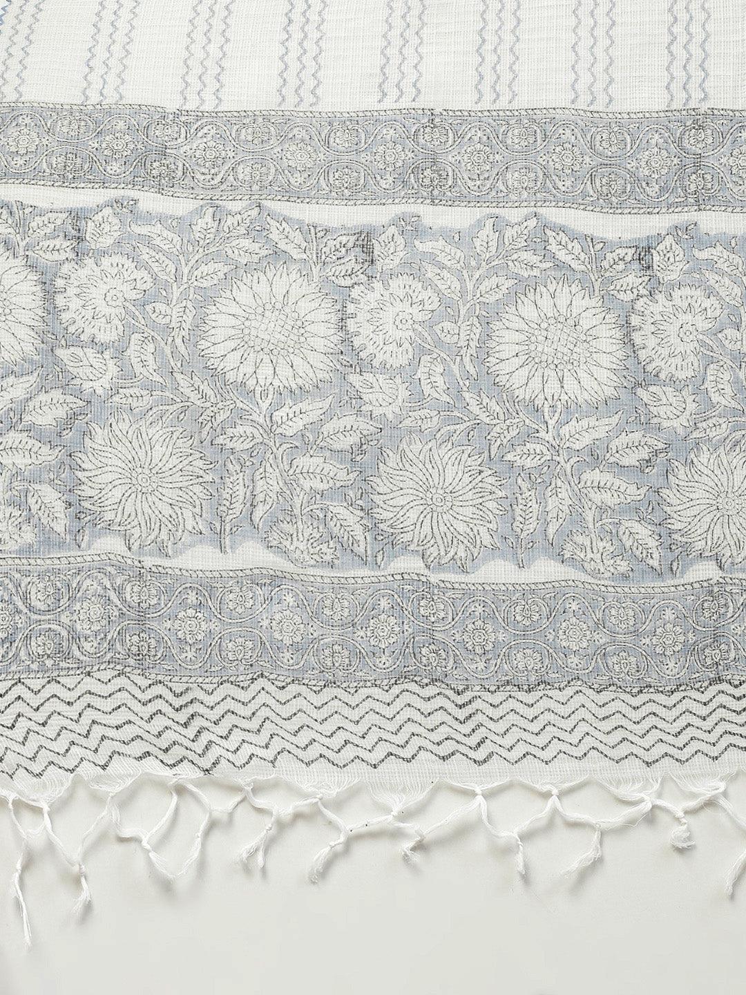 Elyora Sky blue Hand Block Printed Anarkali kurta Pant Set with Dupatta - Elyora world