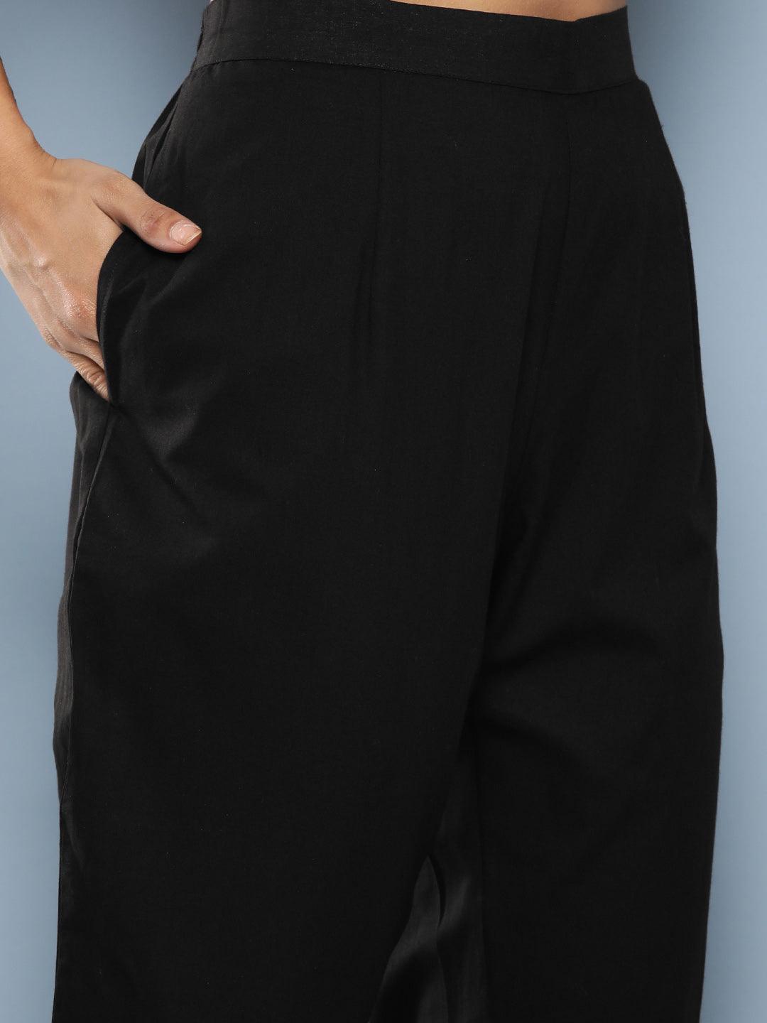 Elyora Black Hand Painted Floral Organza Anarkali Kurta Pant Set with Dupatta - Elyora world