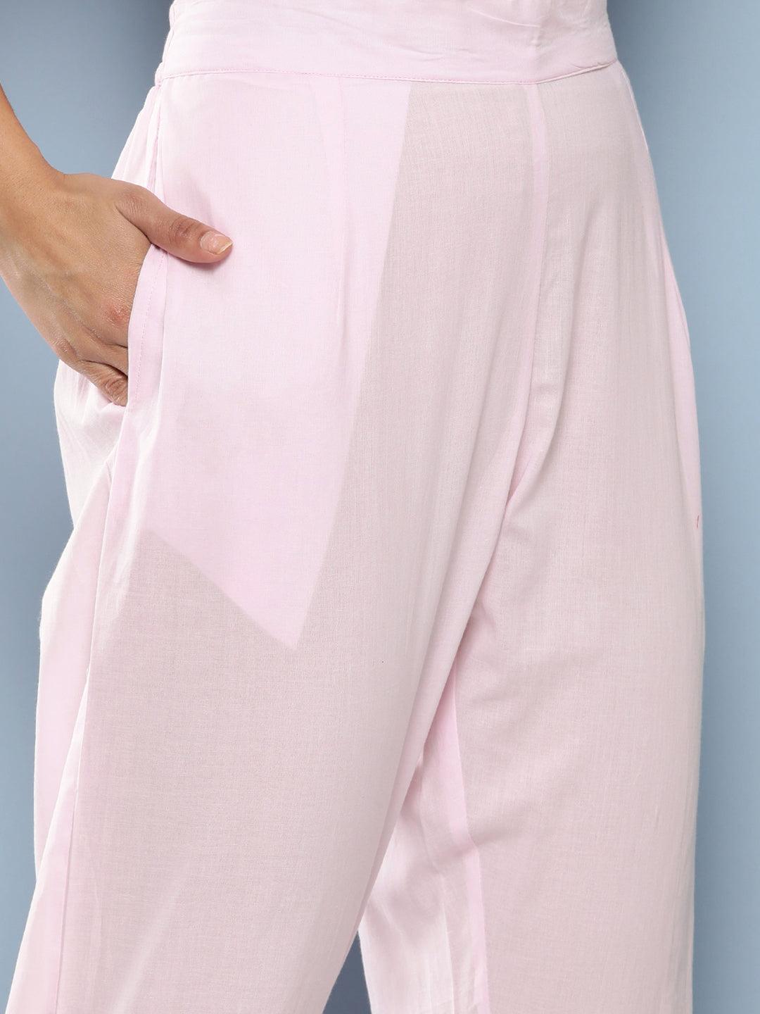 Elyora Pink Hand Painted Floral Organza Anarkali Kurta Pant Set with Dupatta - Elyora world