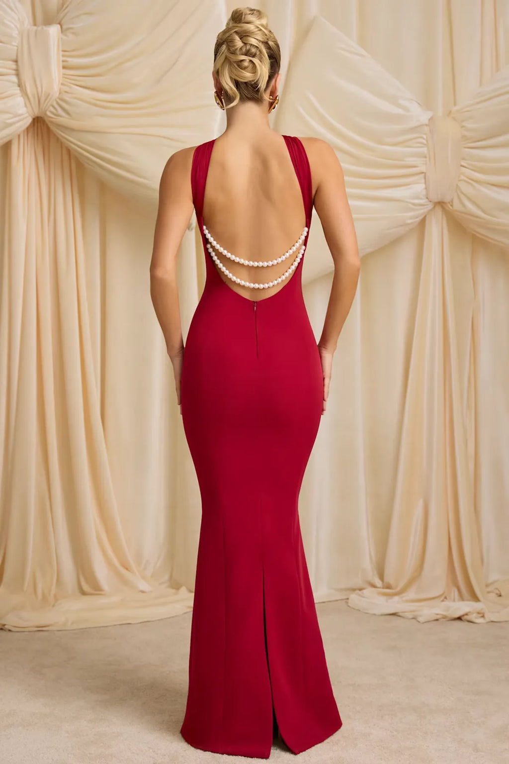 Detail Halterneck Maxi Dress in Red