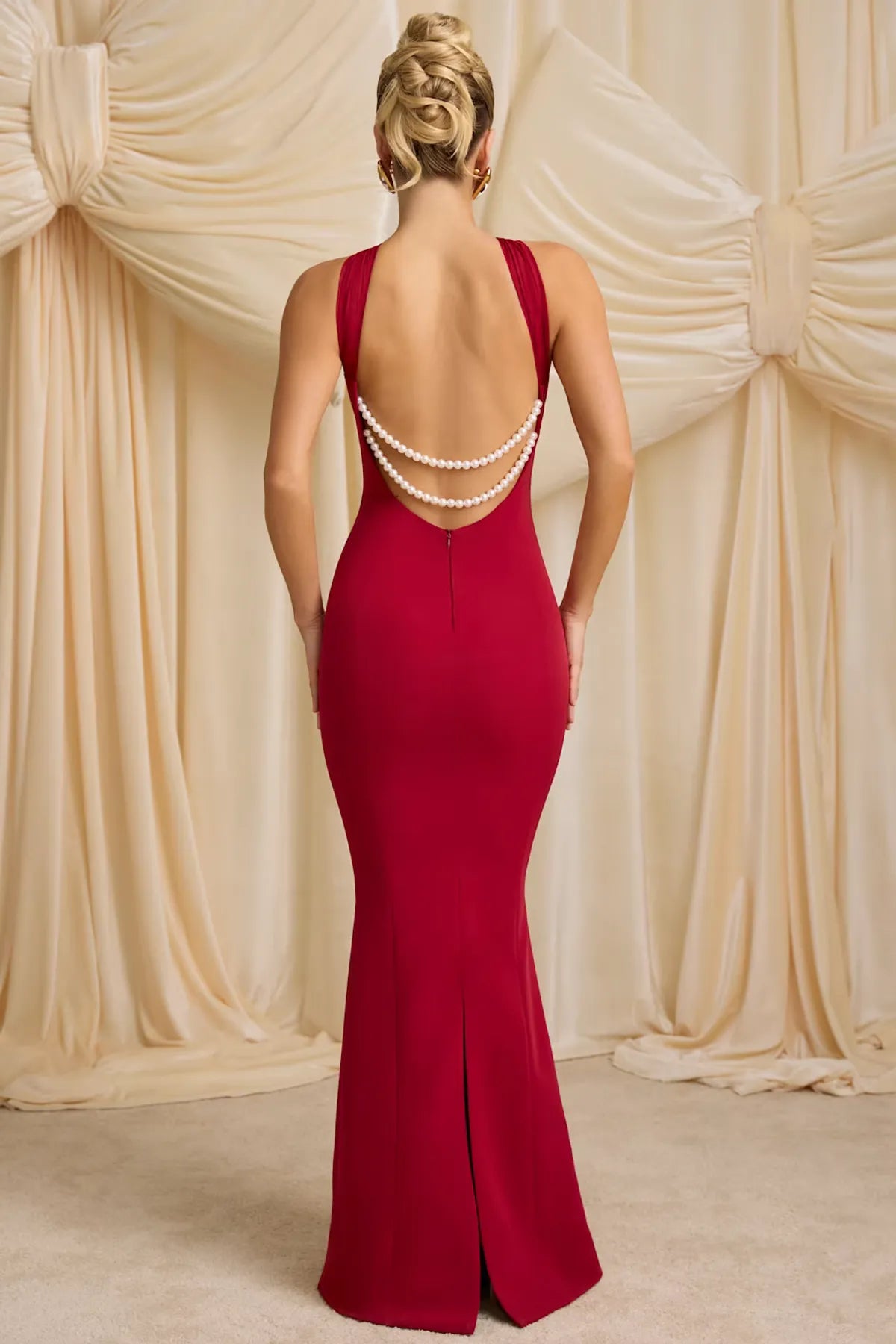 Detail Halterneck Maxi Dress in Red