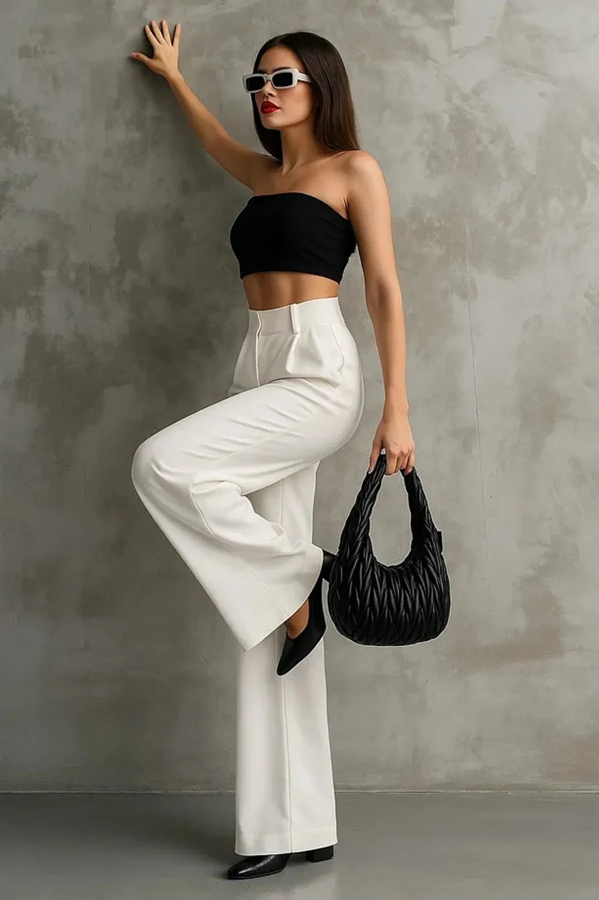 White-Double-Pleated-High-Waist-Palazzo-Trousers