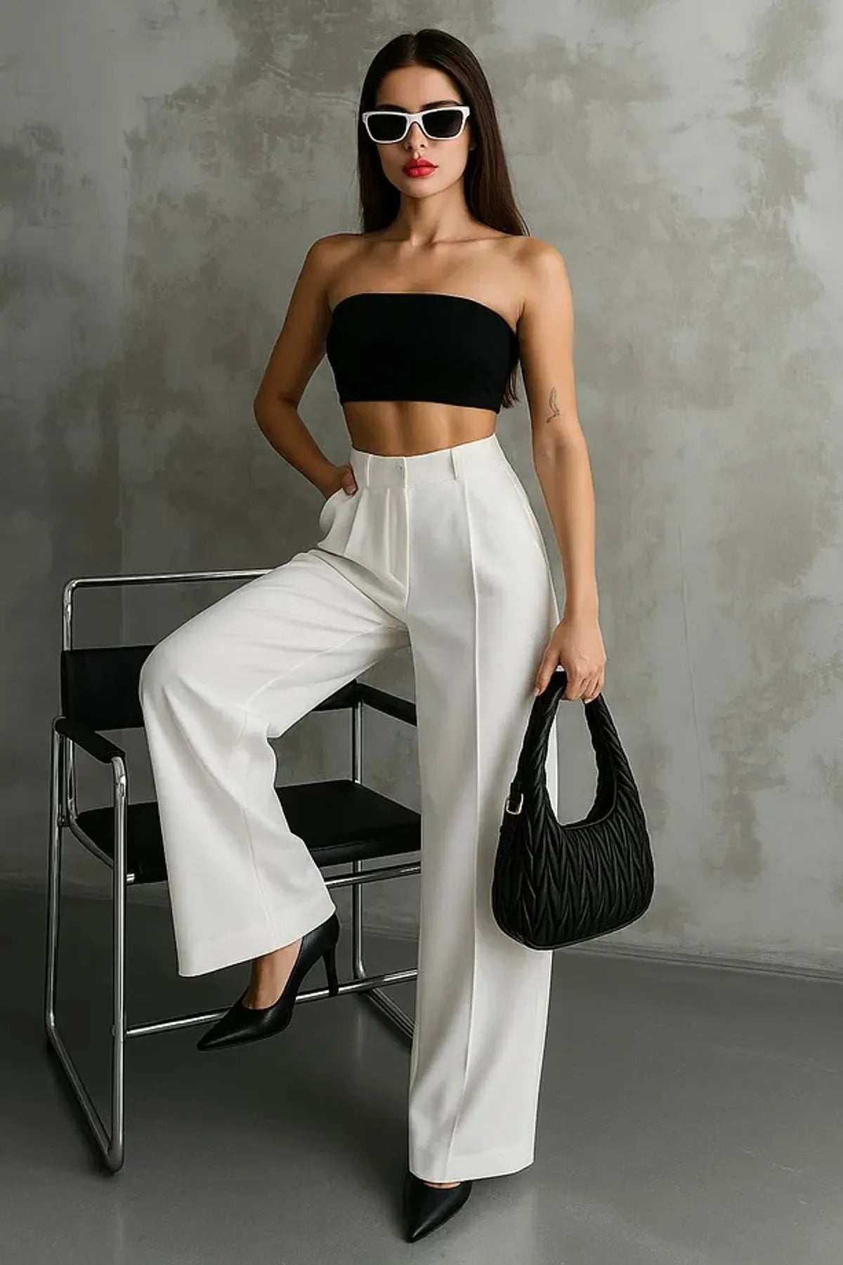 White-Double-Pleated-High-Waist-Palazzo-Trousers