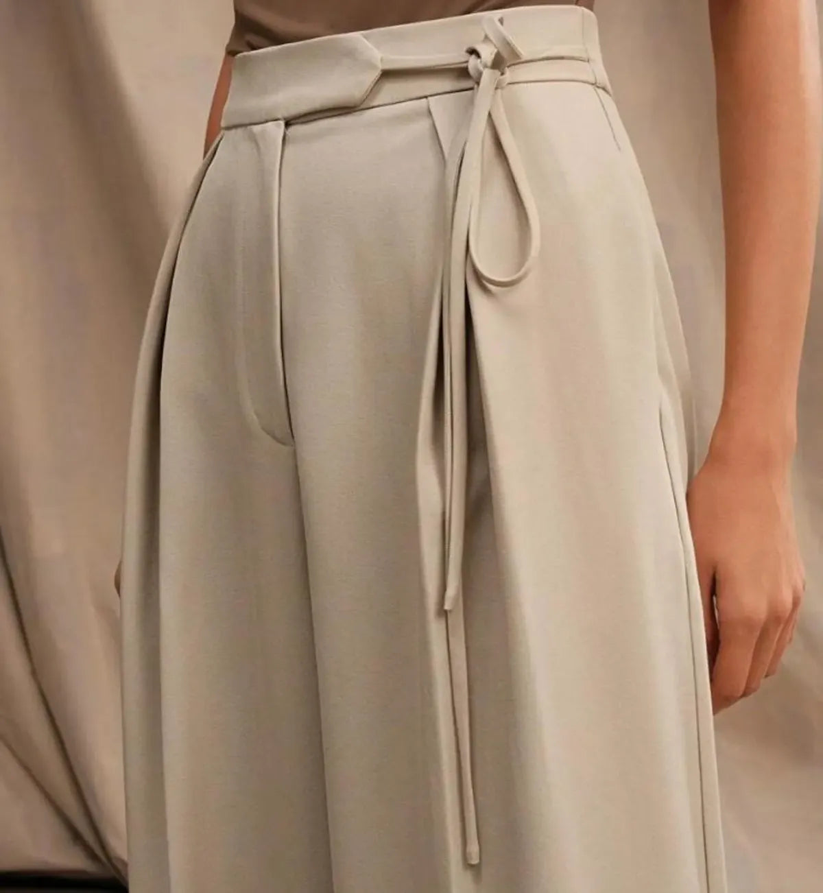 Beige-Womens-Wide-Leg-High-Rise-Trousers-With-Tie-Waist