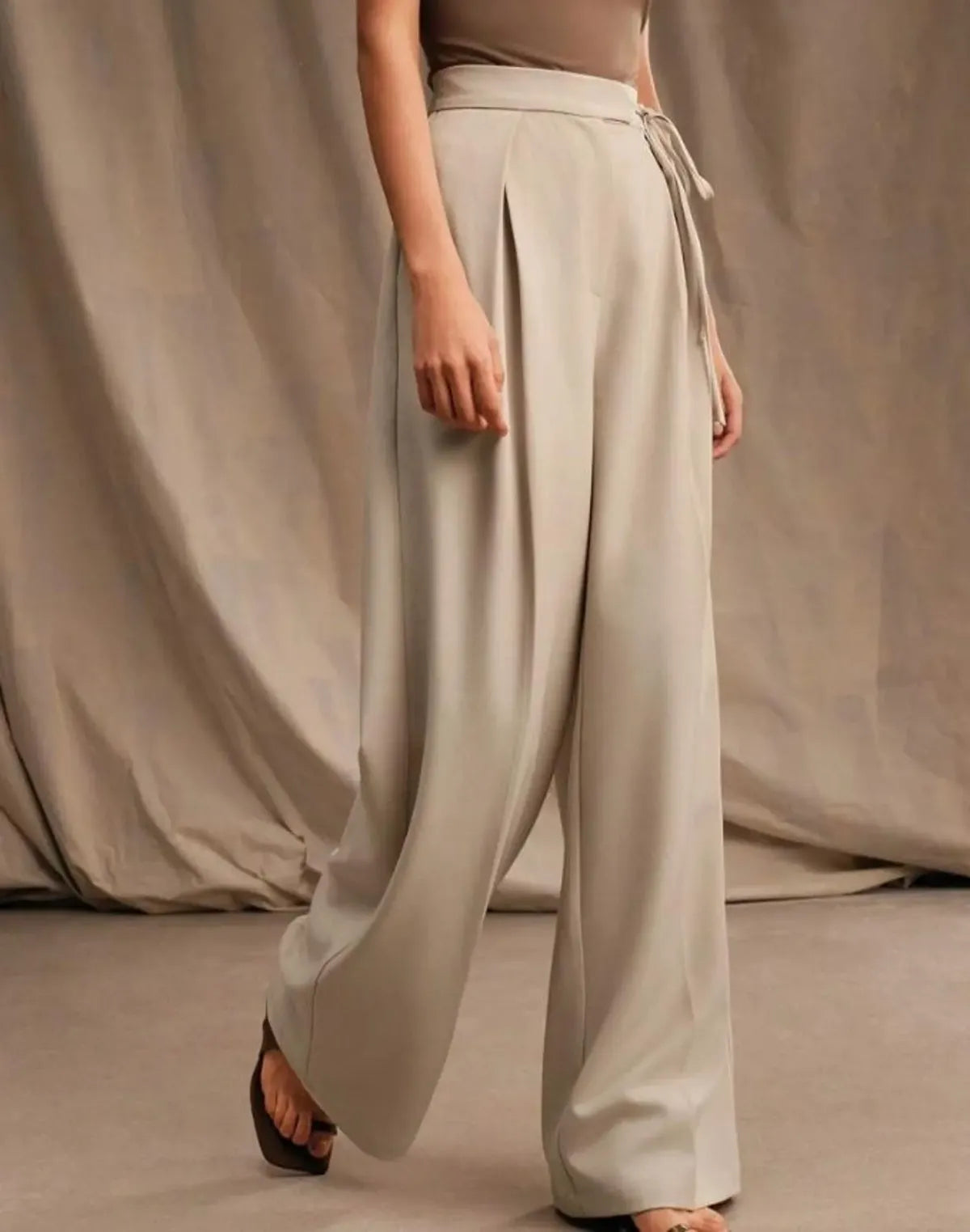 Beige-Womens-Wide-Leg-High-Rise-Trousers-With-Tie-Waist