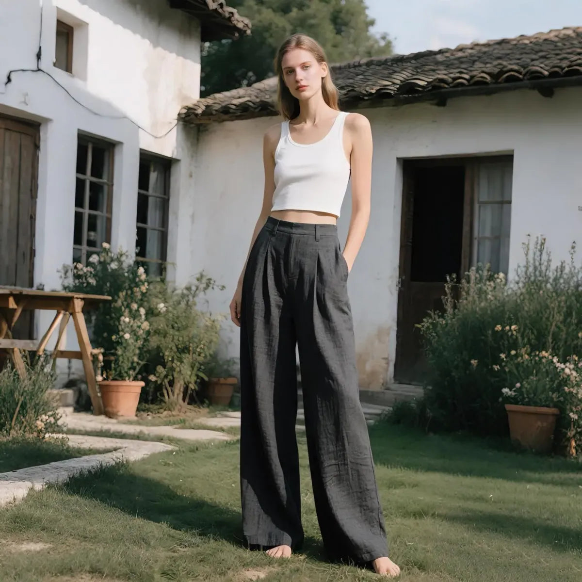 Grey-Linen-Cotton-High-Waisted-Wide-Leg-Trousers
