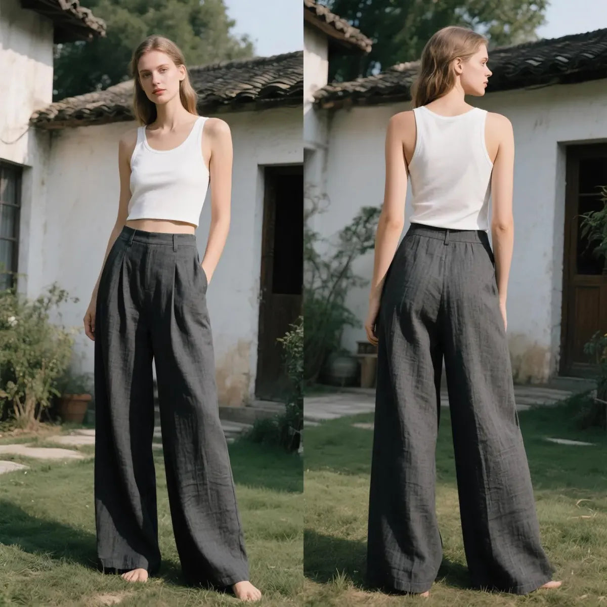 Grey-Linen-Cotton-High-Waisted-Wide-Leg-Trousers