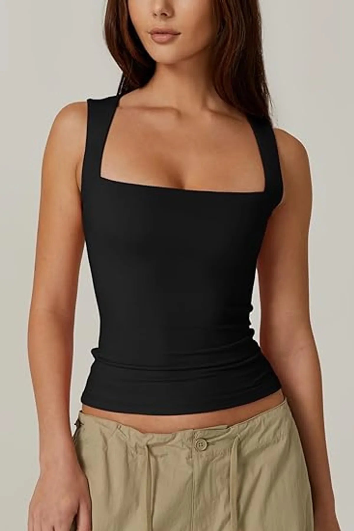 Square Neck Sleeveless Double-Layer Tank Tops