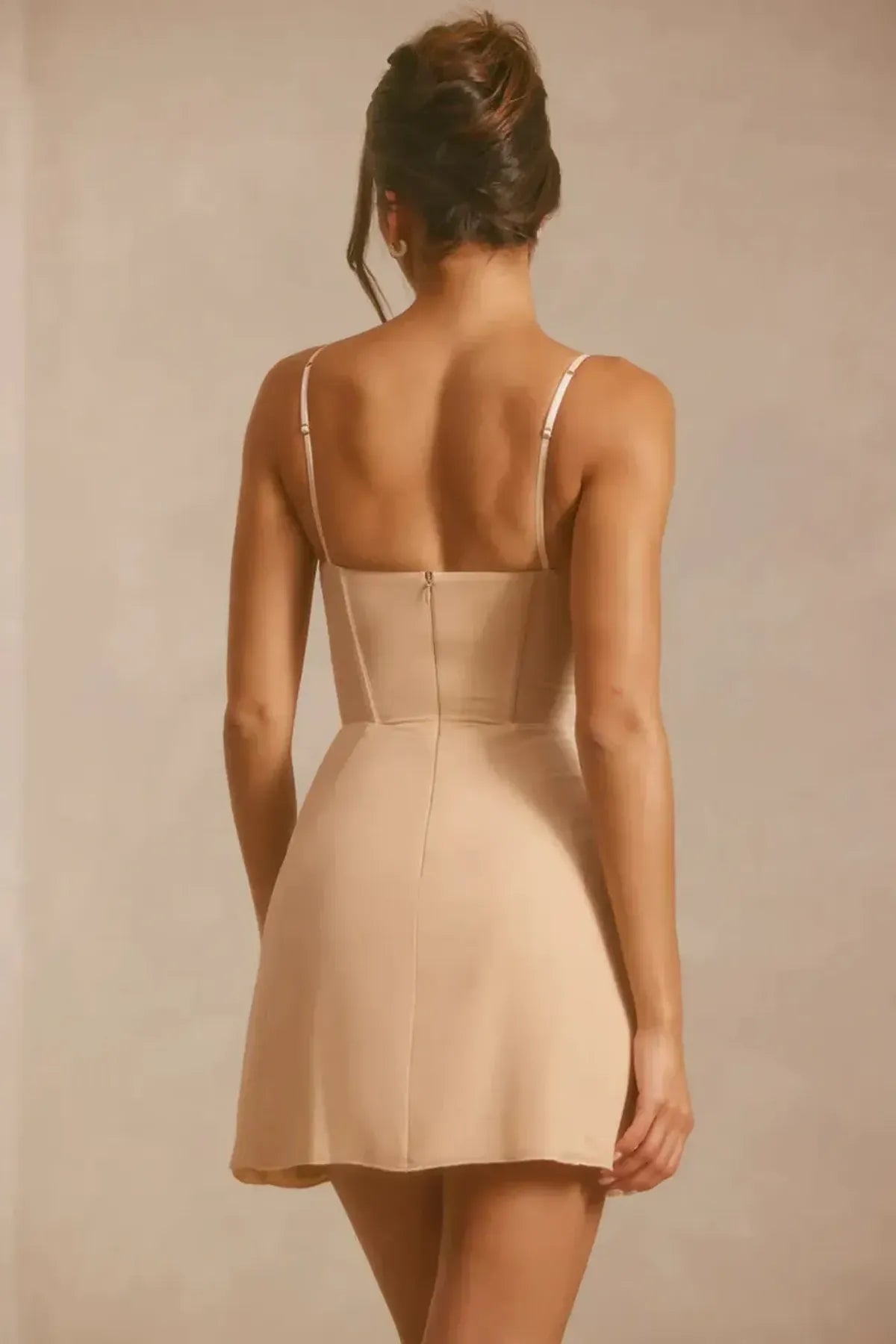 Beige-Women-A-Line-Corset-Mini-Dress